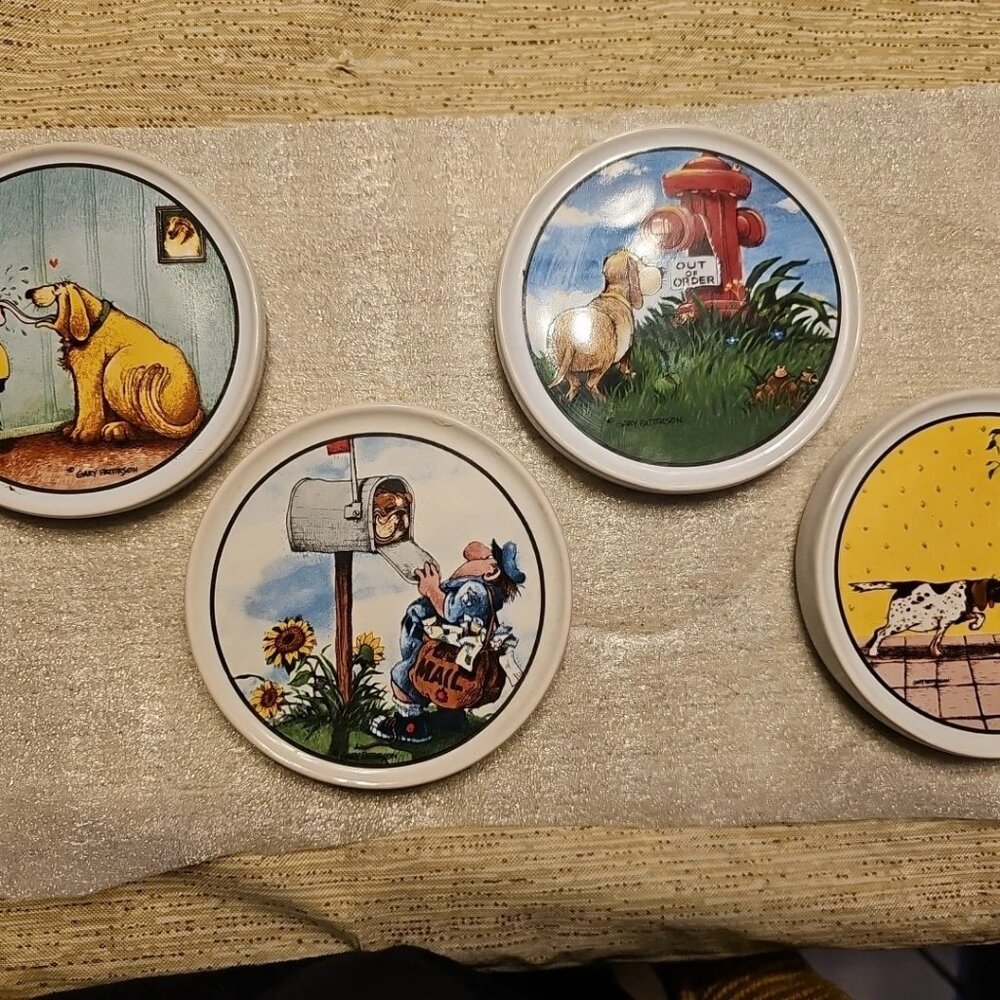 Gary Patterson Clay Design Dog Lovers Coasters w/Non-Slip Bottom-Lot of 4